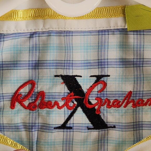 Robert Graham Button Up Shirt Men Blue Check Large Tailored Fit Long Sleeve - Picture 10 of 16